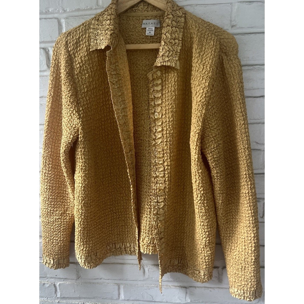 VINTAGE 90'S/Y2K RAFAEL WOMEN'S YELLOW CRINKLED JACKET SIZE XL
